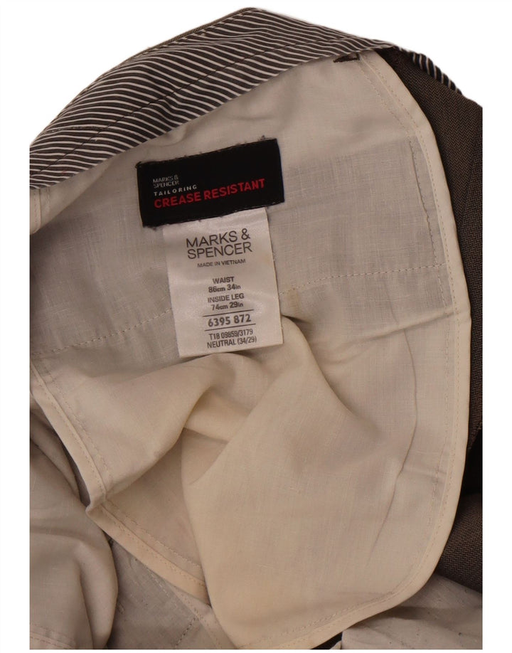 Pantaloni de costum drepți pentru bărbați Marks & Spencer W34 L29 Brown Herringbone