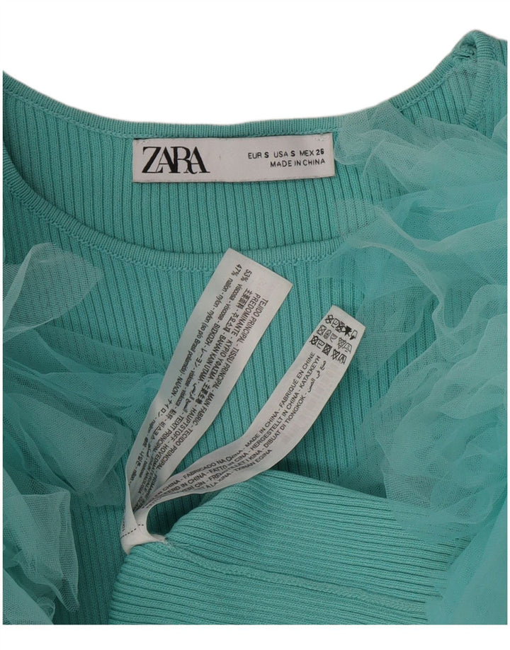 Bluză Crop Top Femei Zara UK 8 Small Turcoaz Viscose