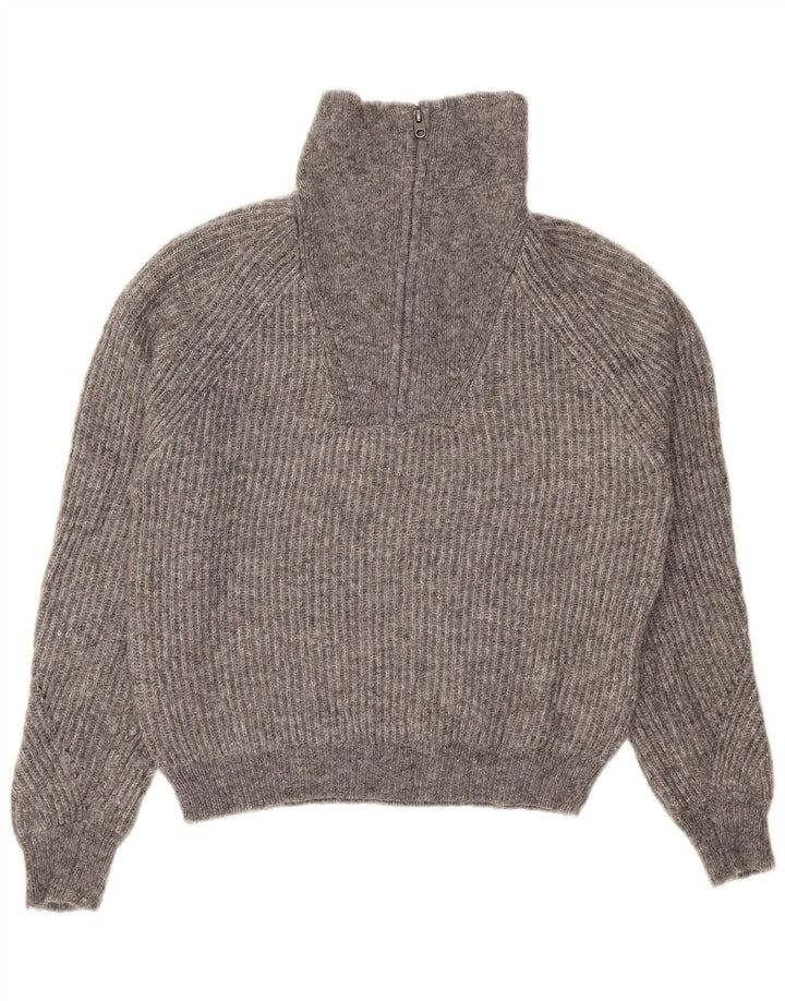 MARKS & SPENCER Womens Zip Neck Jumper Sweater UK 10 Small Grey Acrylic