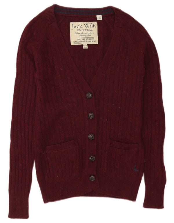 Pulover cardigan Jack Wills pentru femei UK 4 XS Burgundy Lână merinos