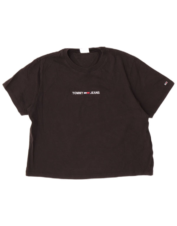 Tricou crop Tommy Hilfiger pentru femei, UK 16, mare, bumbac, negru