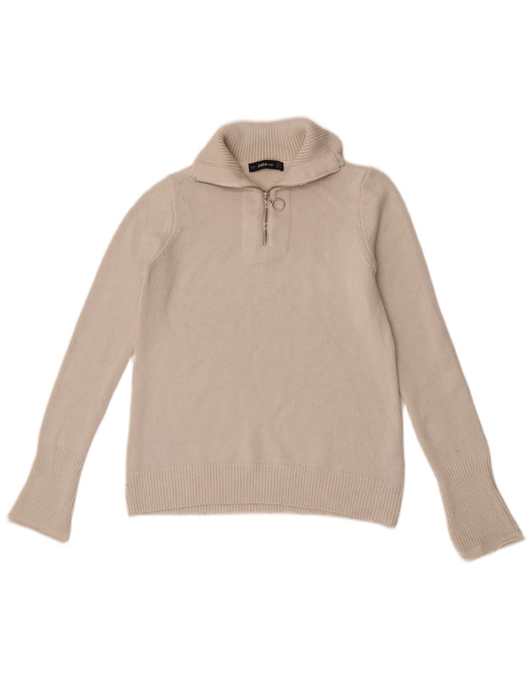 Pulover pentru femei Zara, cu fermoar, cu gât, UK 12 Medium White