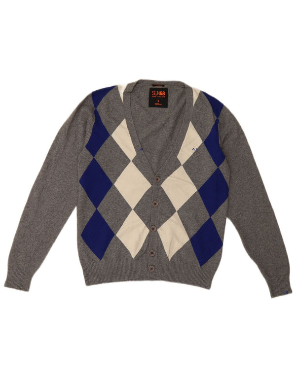 Sun68 Pulover Cardigan Bărbați Mic Gri Argyle/Diamond Bumbac