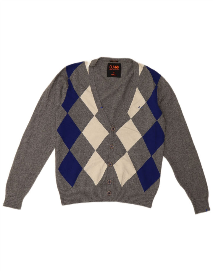 Sun68 Pulover Cardigan Bărbați Mic Gri Argyle/Diamond Bumbac