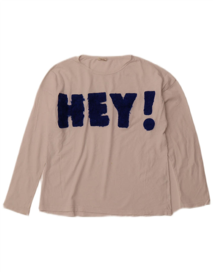 ZARA Fete Top Grafic Maneca Lunga 9-10 Ani Bumbac Alb