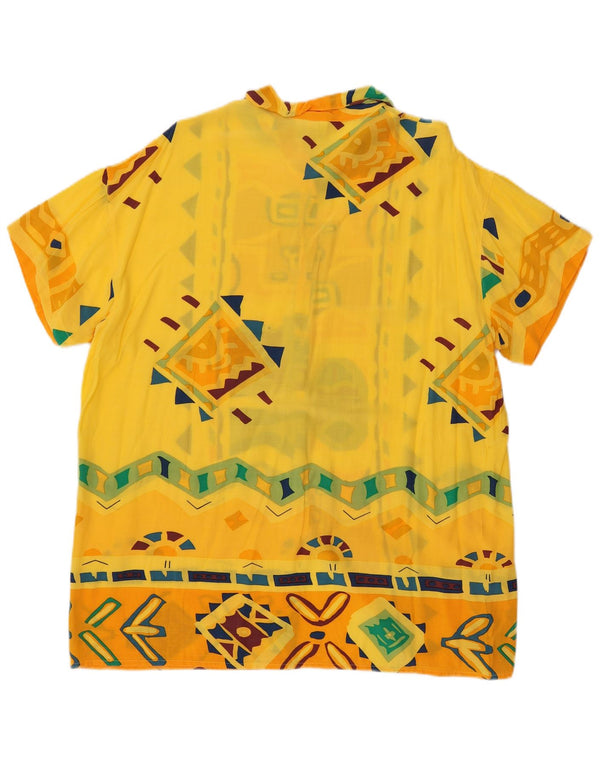 Bluză cămașă de plajă vintage pentru femei IT 46 mare galben geometric