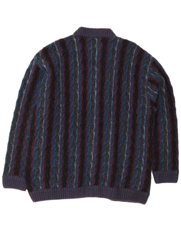 Pulover cardigan Fiume pentru bărbați, cu formă regulată, XL, lână cu dungi violet