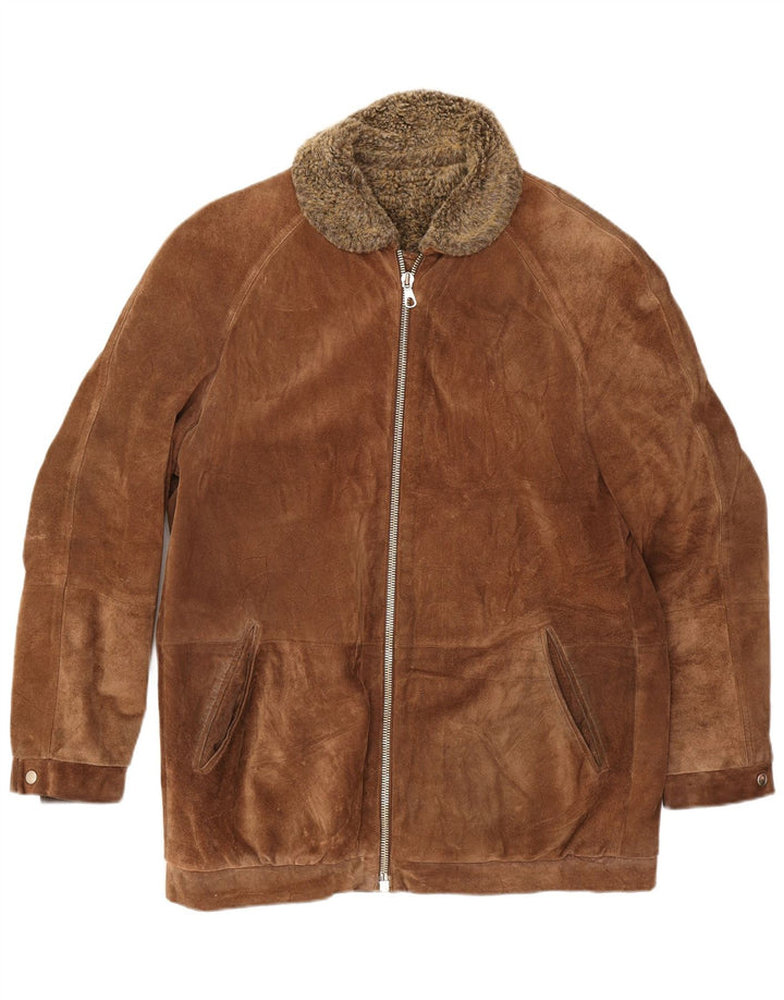 Jachetă din piele de căprioară pentru bărbați vintage UK 38 din piele maro medie