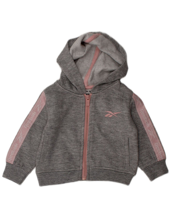 REEBOK Baby Girls Graphic Hooded Full Tracksuit 3-6 Months Grey Cotton