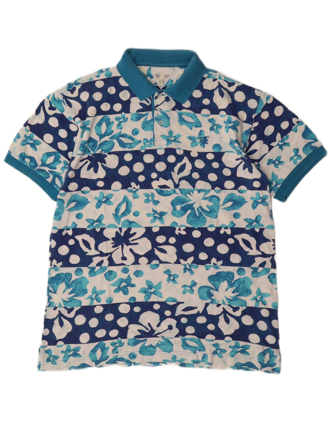 VINTAGE Tricou Polo pentru bărbați 2XL Bumbac Floral Albastru