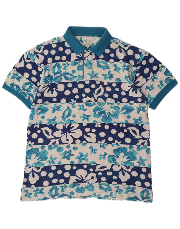 VINTAGE Mens Polo Shirt 2XL Blue Floral Cotton