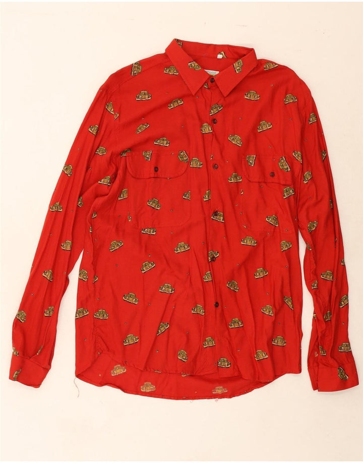 VINTAGE Mens Abstract Pattern Shirt Large Red Vintage Vintage and Second-Hand Vintage from Messina Hembry 