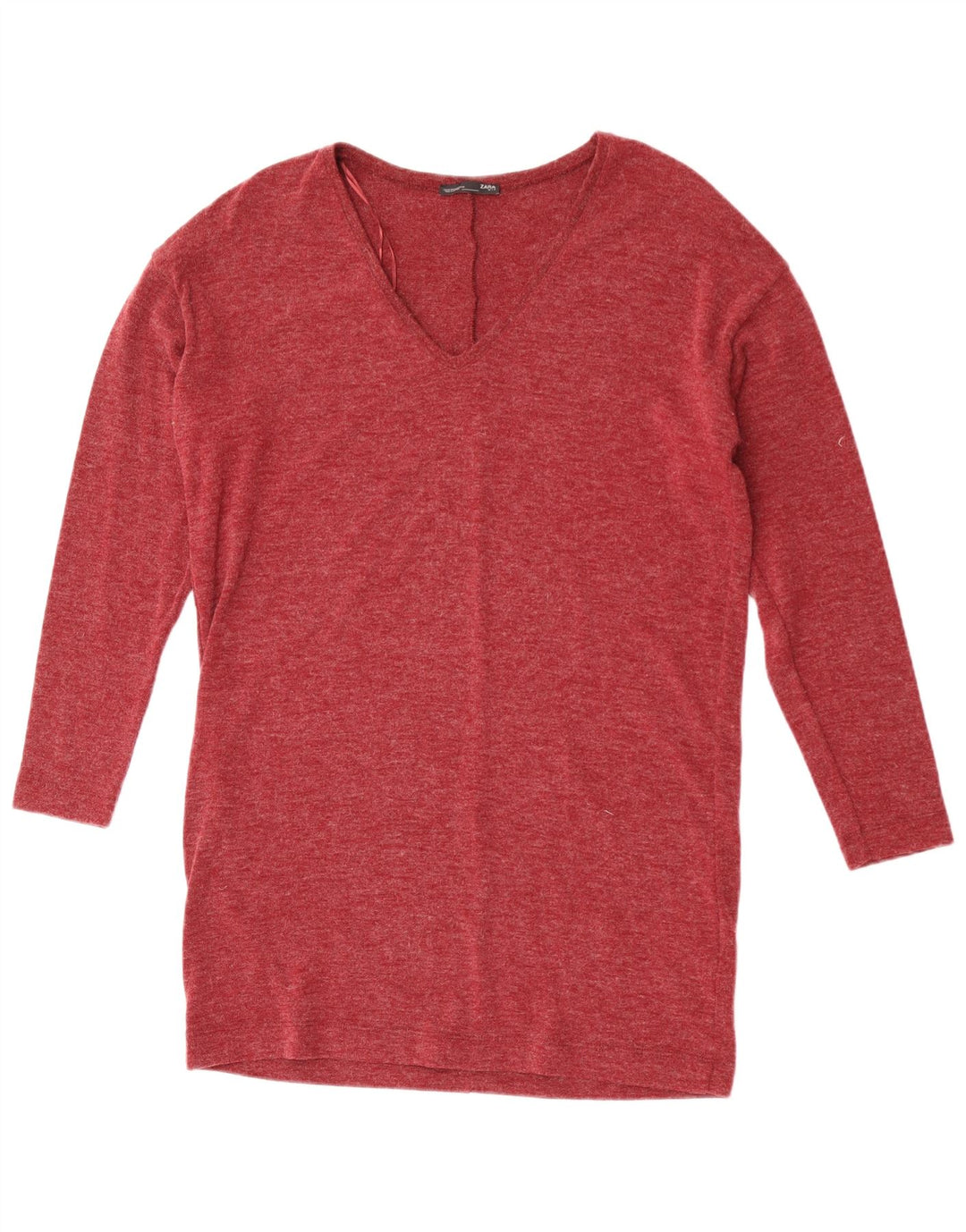 Top pentru femei Zara cu mânecă lungă UK 14 Medium Maroon Flecked Poliester