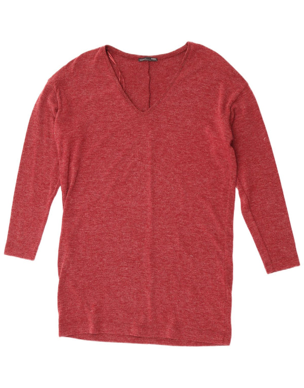 Top pentru femei Zara cu mânecă lungă UK 14 Medium Maroon Flecked Poliester