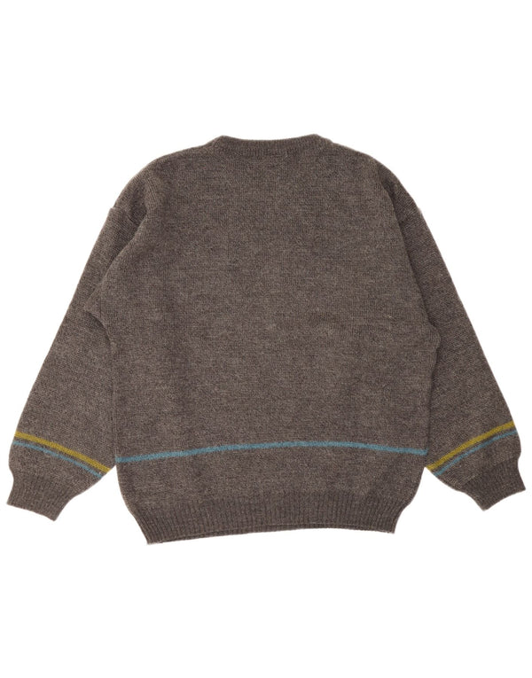 Vintage Mens Crew Neck Jumper Sweater IT 52/54 Large Grey Geometric Acrylic