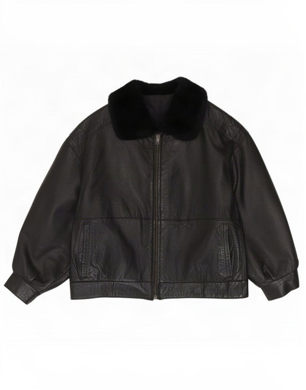 Jachetă de piele vintage pentru femei, cu ajustare largă, IT 40 Small Black