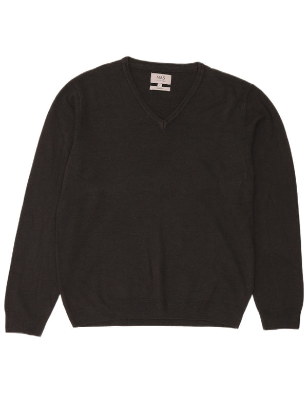 Marks & Spencer Mens V-Neck Jumper Sweater Large Black Acrylic