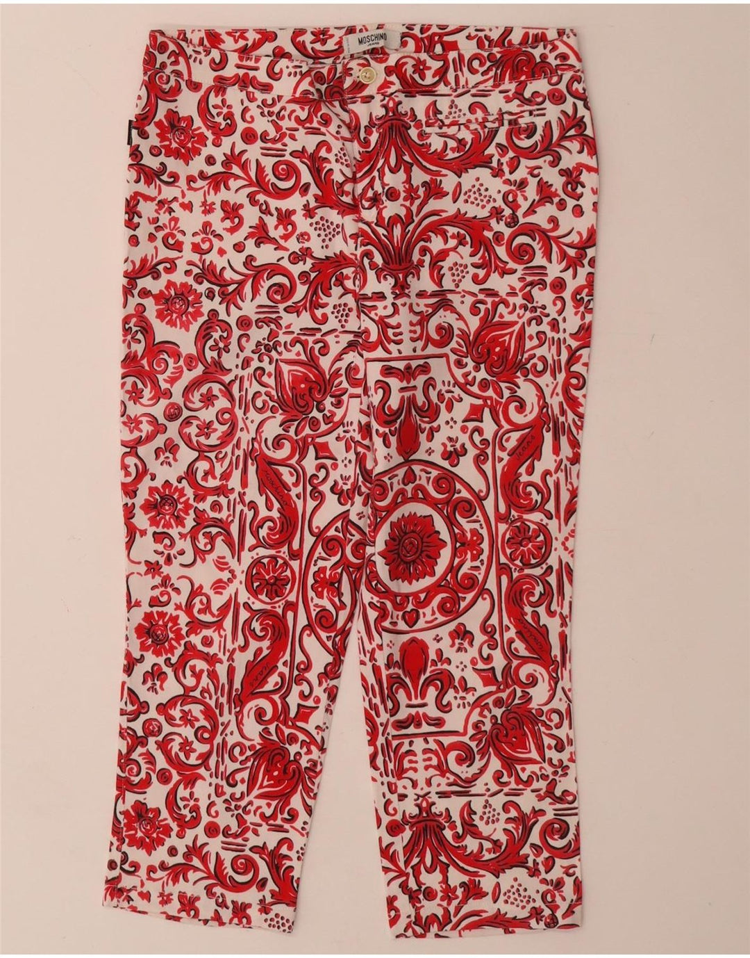 Pantaloni capri drepti pentru femei MOSCHINO UK 12 Medium W28 L21 Red Paisley