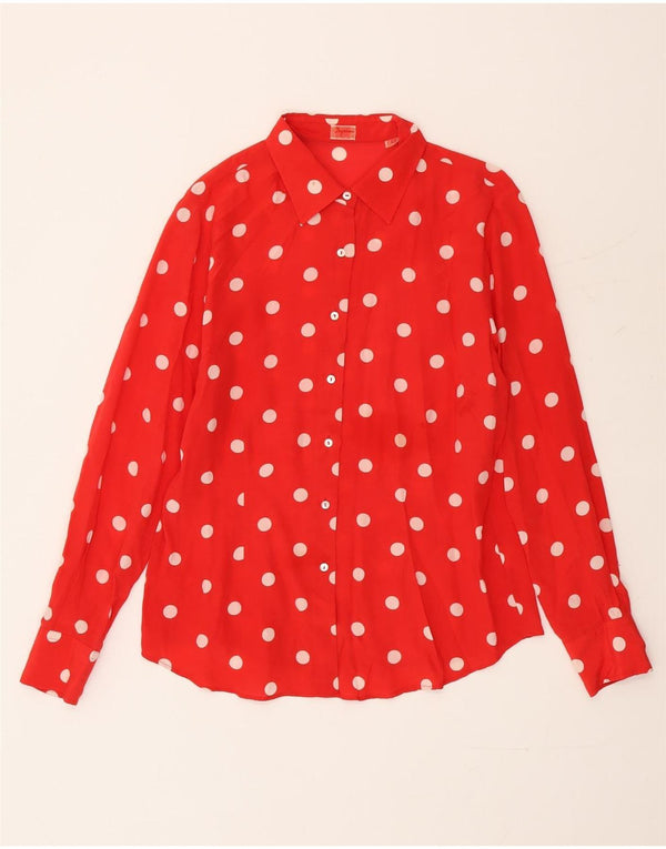 Bluză Cămașă Vintage Femei IT 48 XL Mătase cu buline roșii
