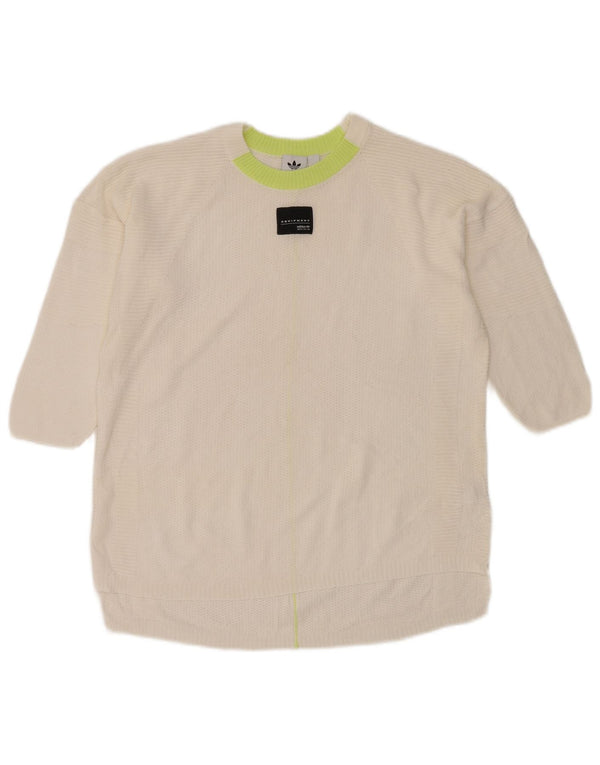 Pulover Adidas pentru femei cu decolteu rotund UK 8, mic, alb, bloc de culoare