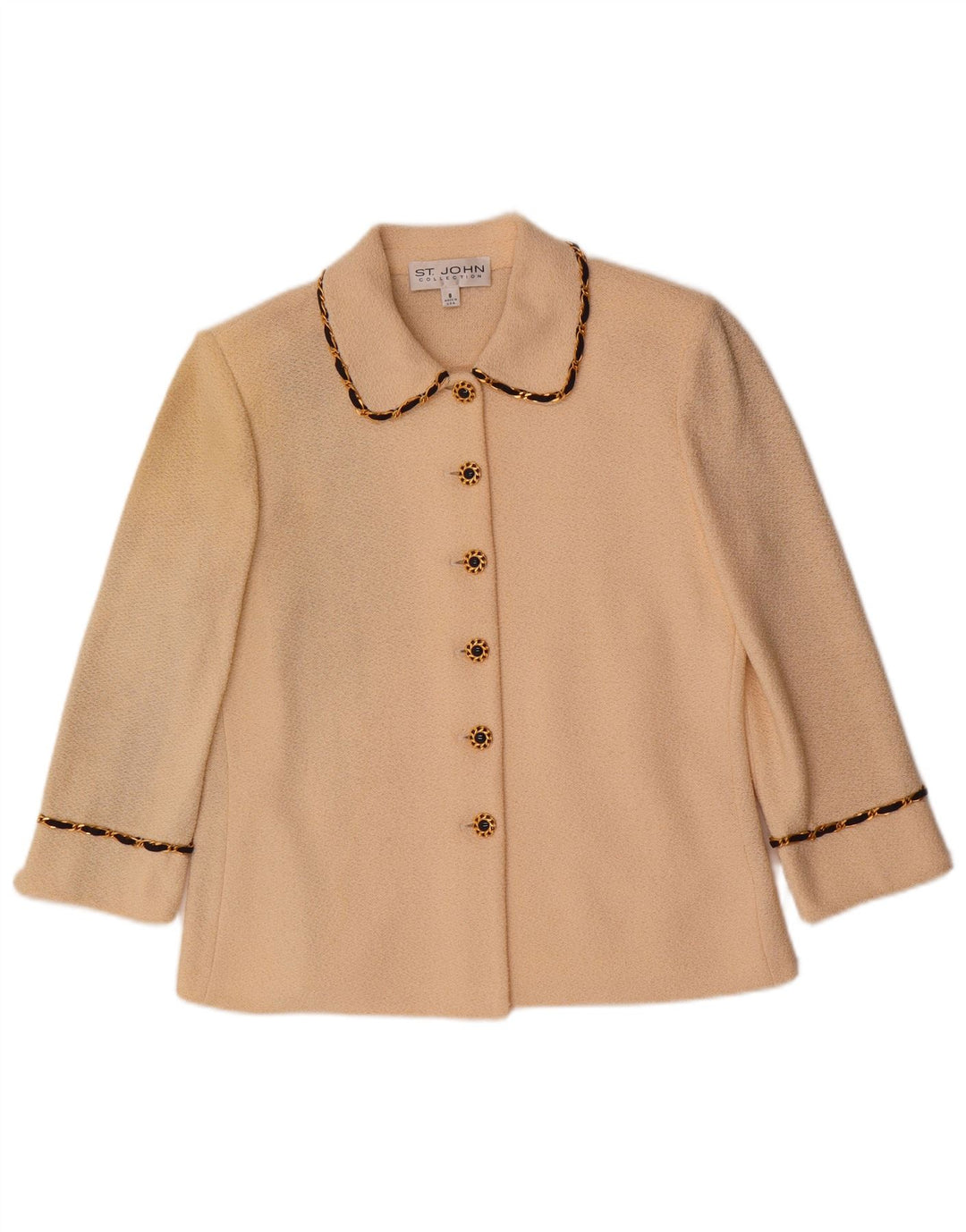 VINTAGE Pulover cardigan cu mâneci 3/4 pentru femei US 8 mediu din lână albă