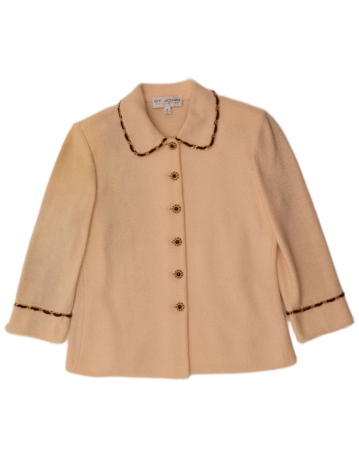 VINTAGE Pulover cardigan cu mâneci 3/4 pentru femei US 8 mediu din lână albă