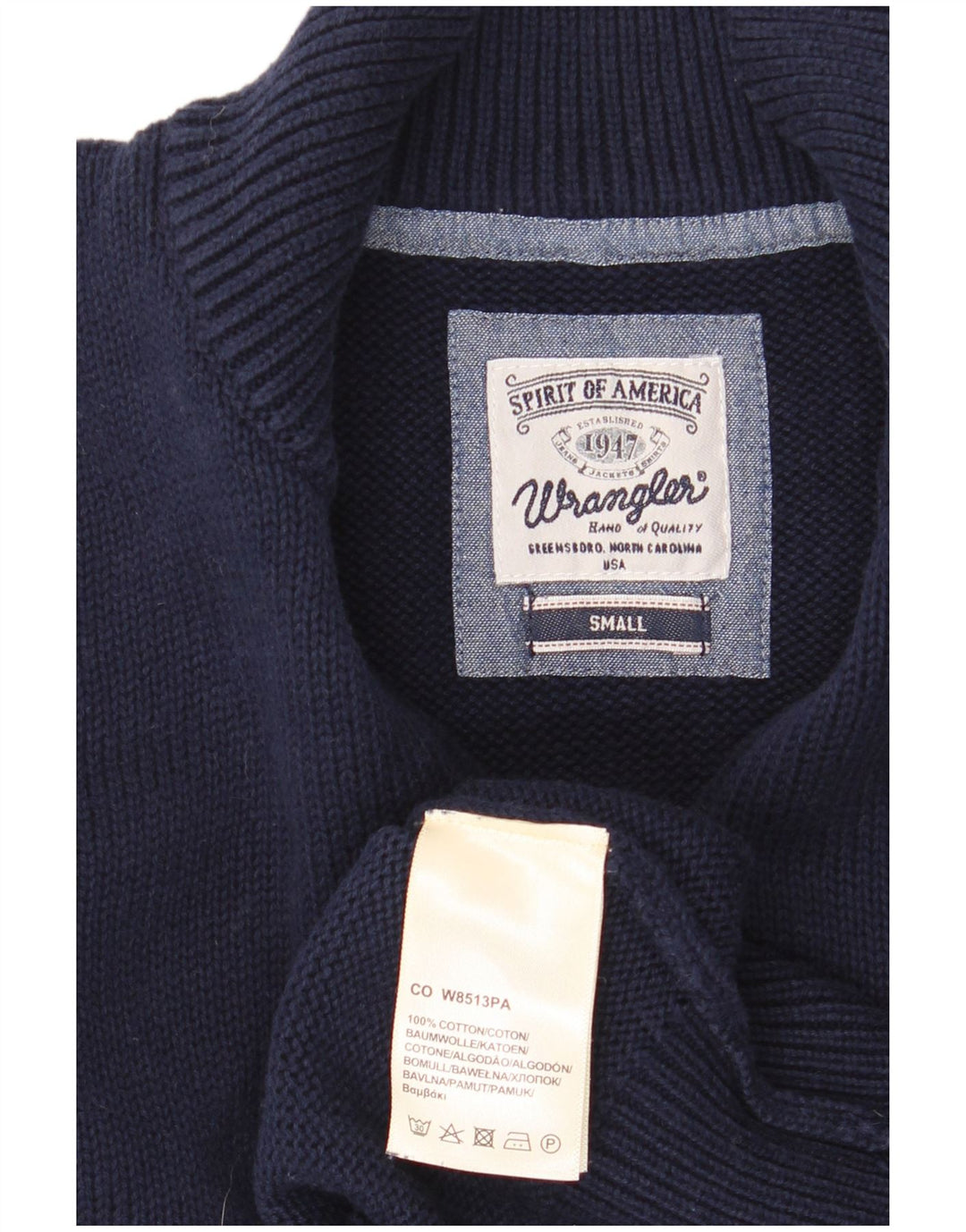 Pulover pentru bărbați Wrangler, cu fermoar și gât, bumbac, albastru bleumarin