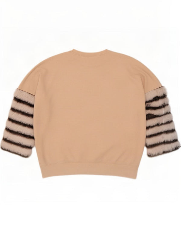 Zara Womens 3/4 Sleeve Sweatshirt Jumper UK 10 Small Beige Striped