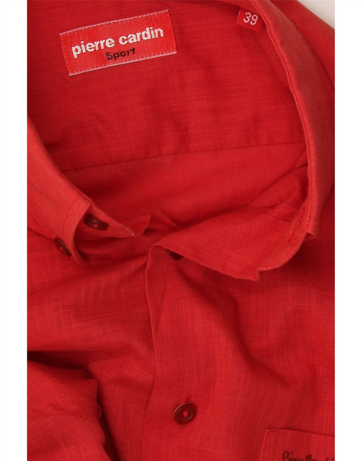 PIERRE CARDIN Mens Short Sleeve Shirt Size 39 Medium Red Cotton Vintage Pierre Cardin and Second-Hand Pierre Cardin from Messina Hembry 