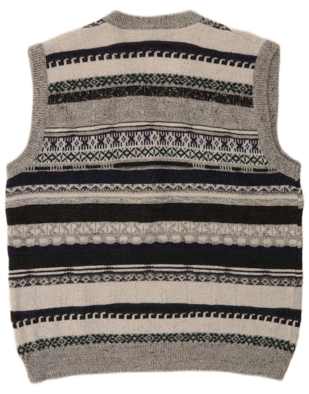 VINTAGE Vestă pentru bărbați Tank Top Medium Gri cu dungi Poliacrilic