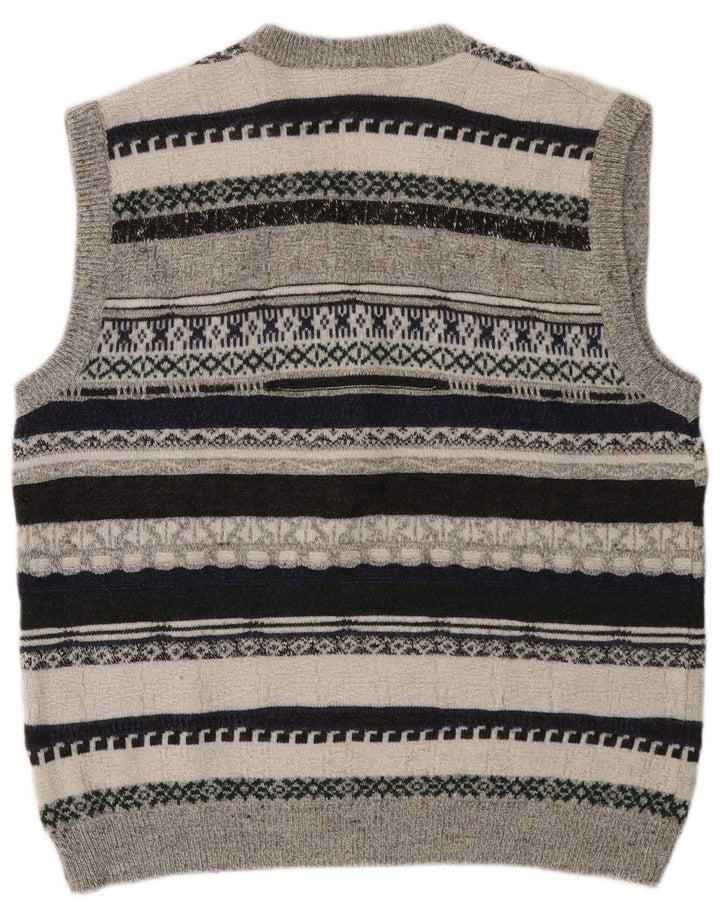 VINTAGE Vestă pentru bărbați Tank Top Medium Gri cu dungi Poliacrilic