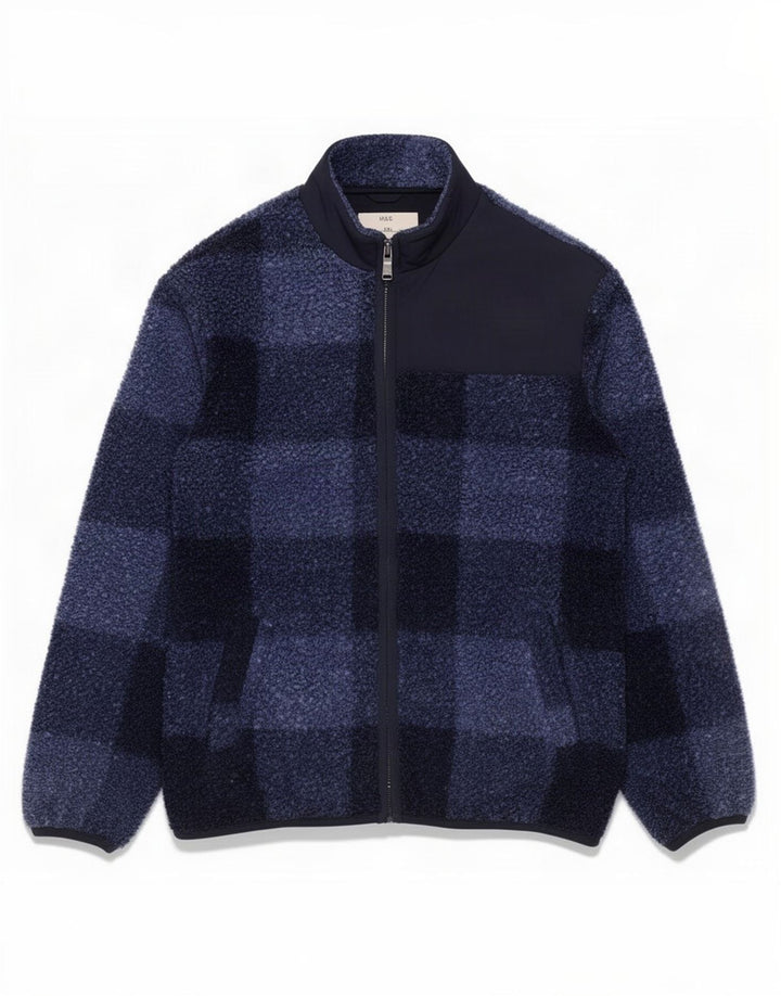 Jachetă fleece pentru băieți Marks & Spencer, 12-13 ani, poliester cu carouri bleumarin