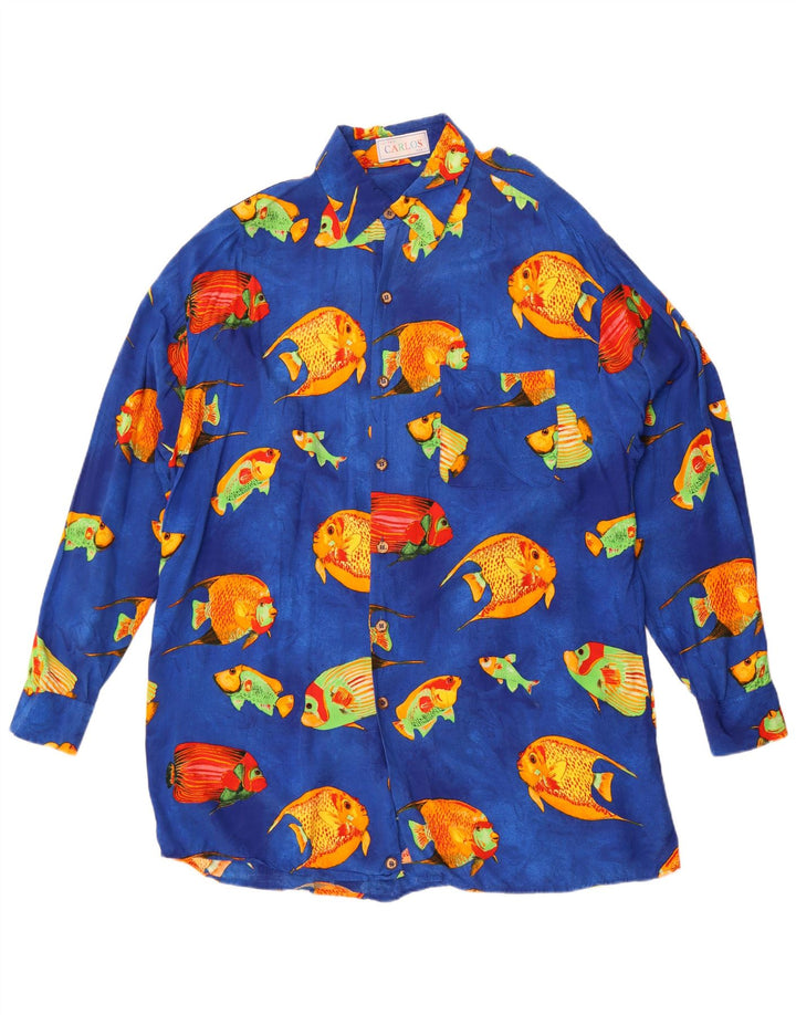 Cămașă Vintage pentru bărbați cu model abstract Mărimea 44 XL Viscoză albastră