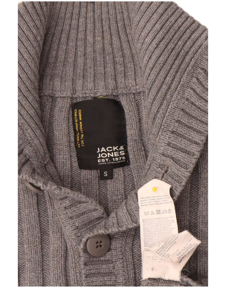 Jack & Jones Pulover pentru bărbați cu gât cu nasturi, bumbac mic, gri