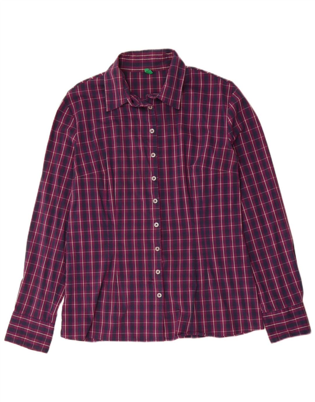 BENETTON Womens Shirt UK 16 Large Purple Check Cotton