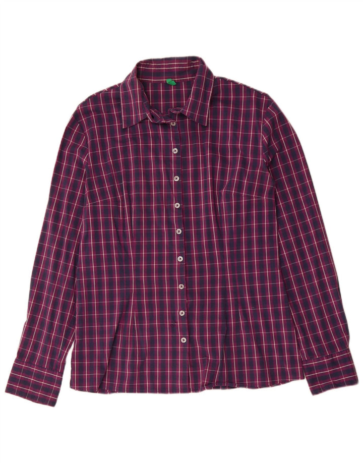 BENETTON Womens Shirt UK 16 Large Purple Check Cotton