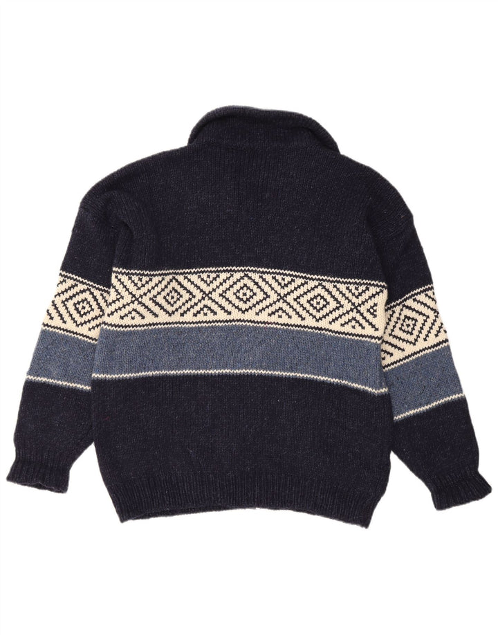 VINTAGE Mens Cardigan Sweater Large Navy Blue Argyle/Diamond