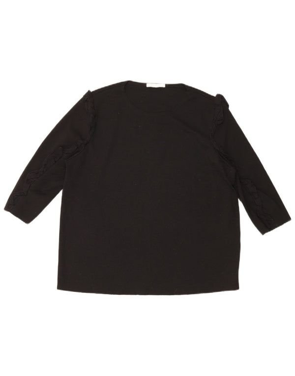 Zara Womens Top 3/4 Sleeve UK 16 Large Black Cotton