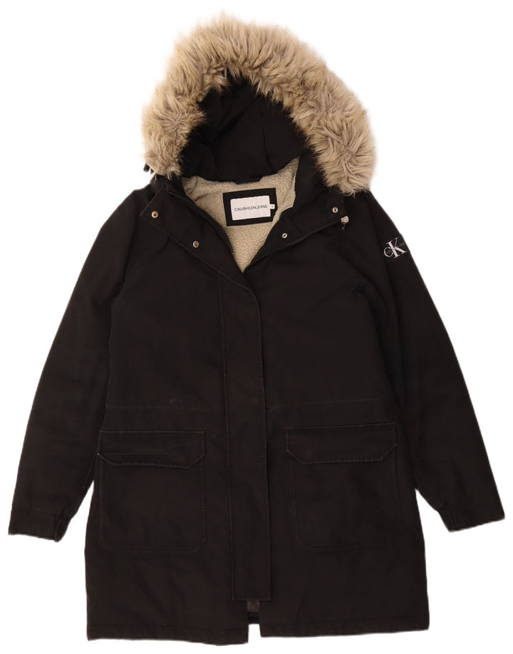 Jachetă parka supradimensionată pentru femei Calvin Klein Jeans Sherpa UK 10 Small Black