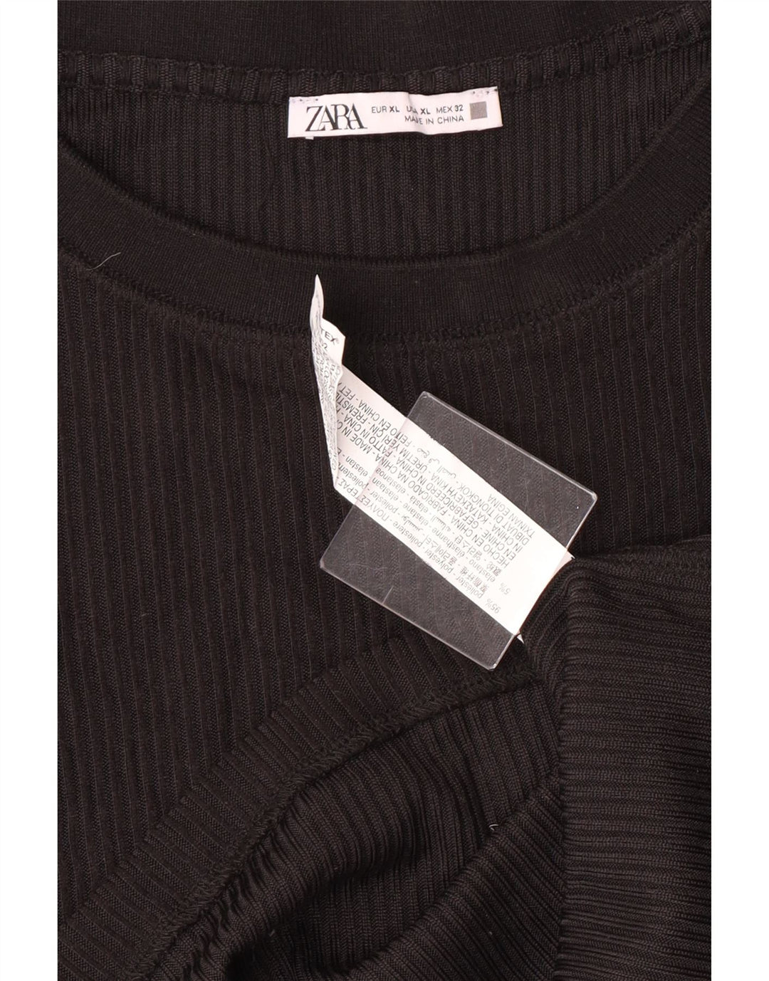 Top femeie Zara cu mânecă lungă UK 18 XL poliester negru