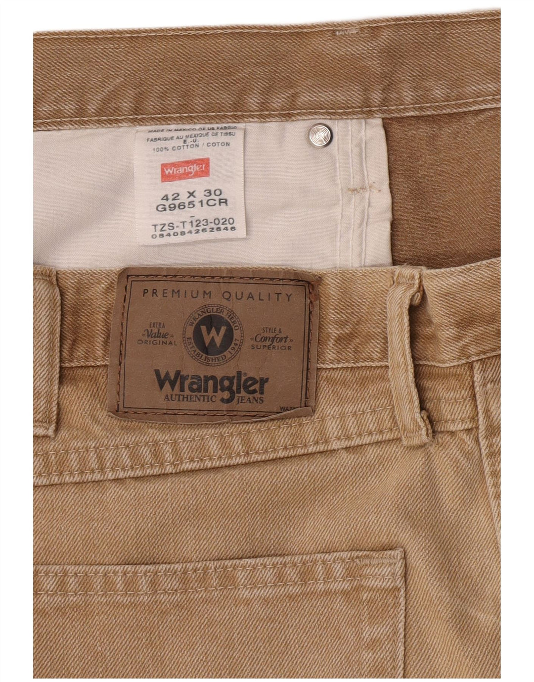 Blugi drepti pentru bărbați Wrangler W42 L30 bumbac bej