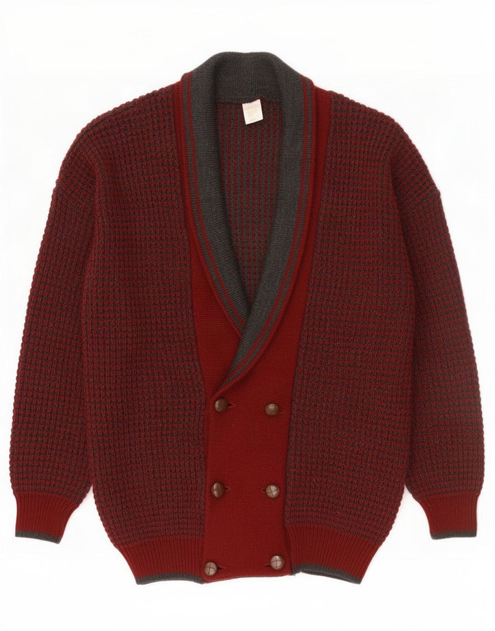 Pulover Cardigan Vintage Bărbați IT 48/50 Lână Burgundy Mediu