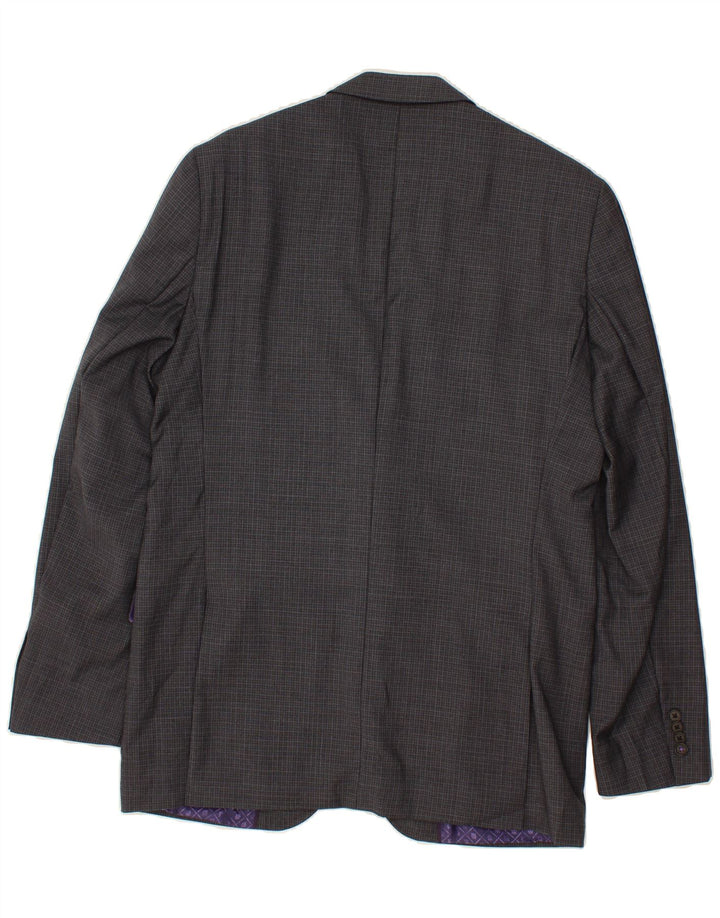 TED BAKER Mens 2 Button Blazer Jacket UK 42 XL Grey Check Wool Classic Vintage Ted Baker and Second-Hand Ted Baker from Messina Hembry 