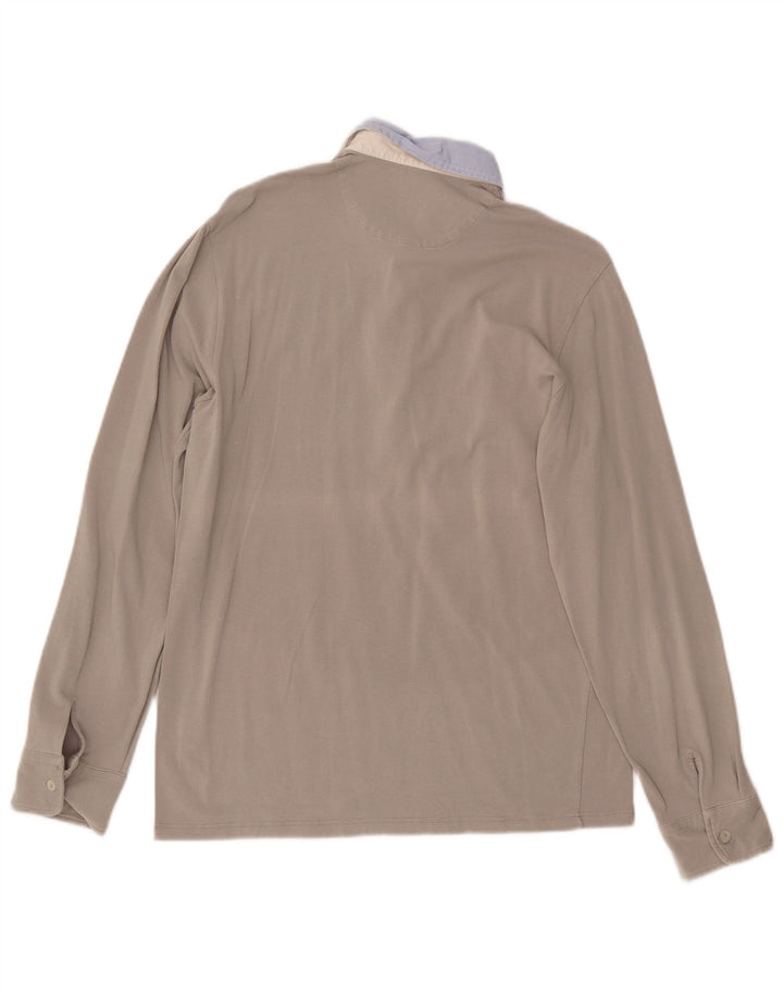 FRED PERRY Tricou polo pentru bărbați cu mânecă lungă, mare, gri, bumbac color bloc