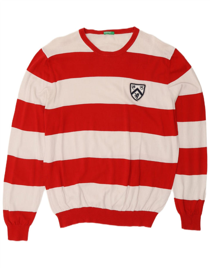 Pulover pentru bărbați BENETTON cu gât roșu, XL, cu dungi roșii