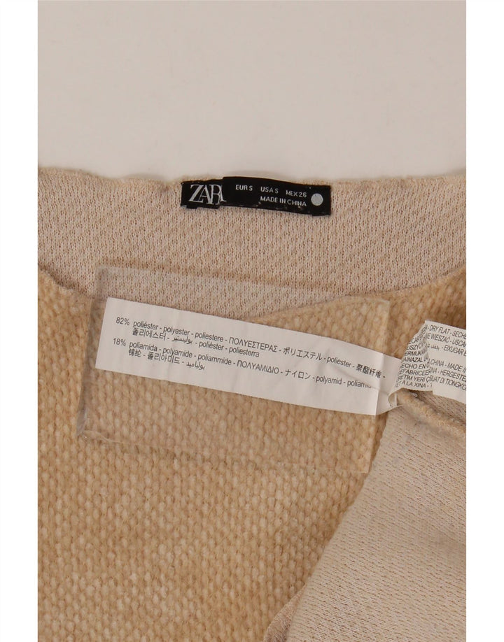 Crop Top pentru femei Zara cu mânecă lungă UK 10 Mic Bej Poliester
