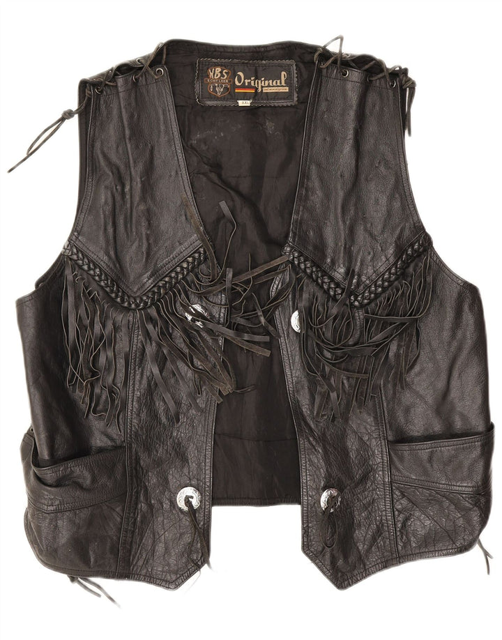 Vestă din piele vintage pentru femei UK 20 2XL Piele neagră