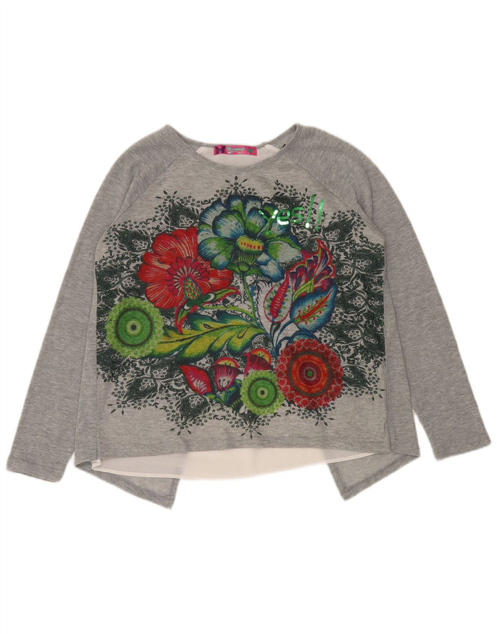 Desigual Womens Boat Neck Jumper Sweater UK 14 Medium Grey Floral