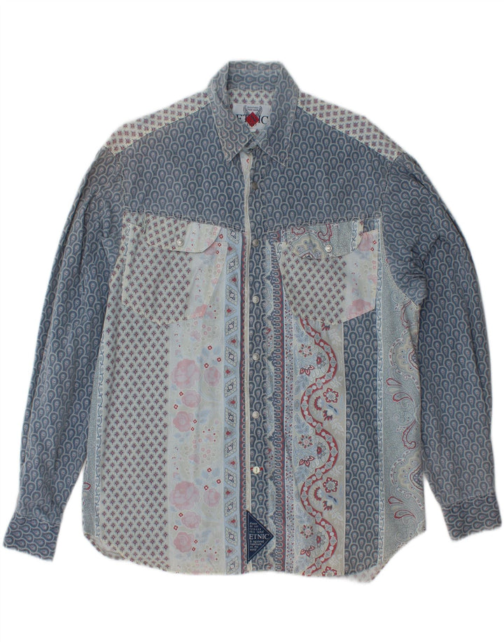 Cămașă Bărbați VINTAGE Bumbac Floral Albastru Mediu