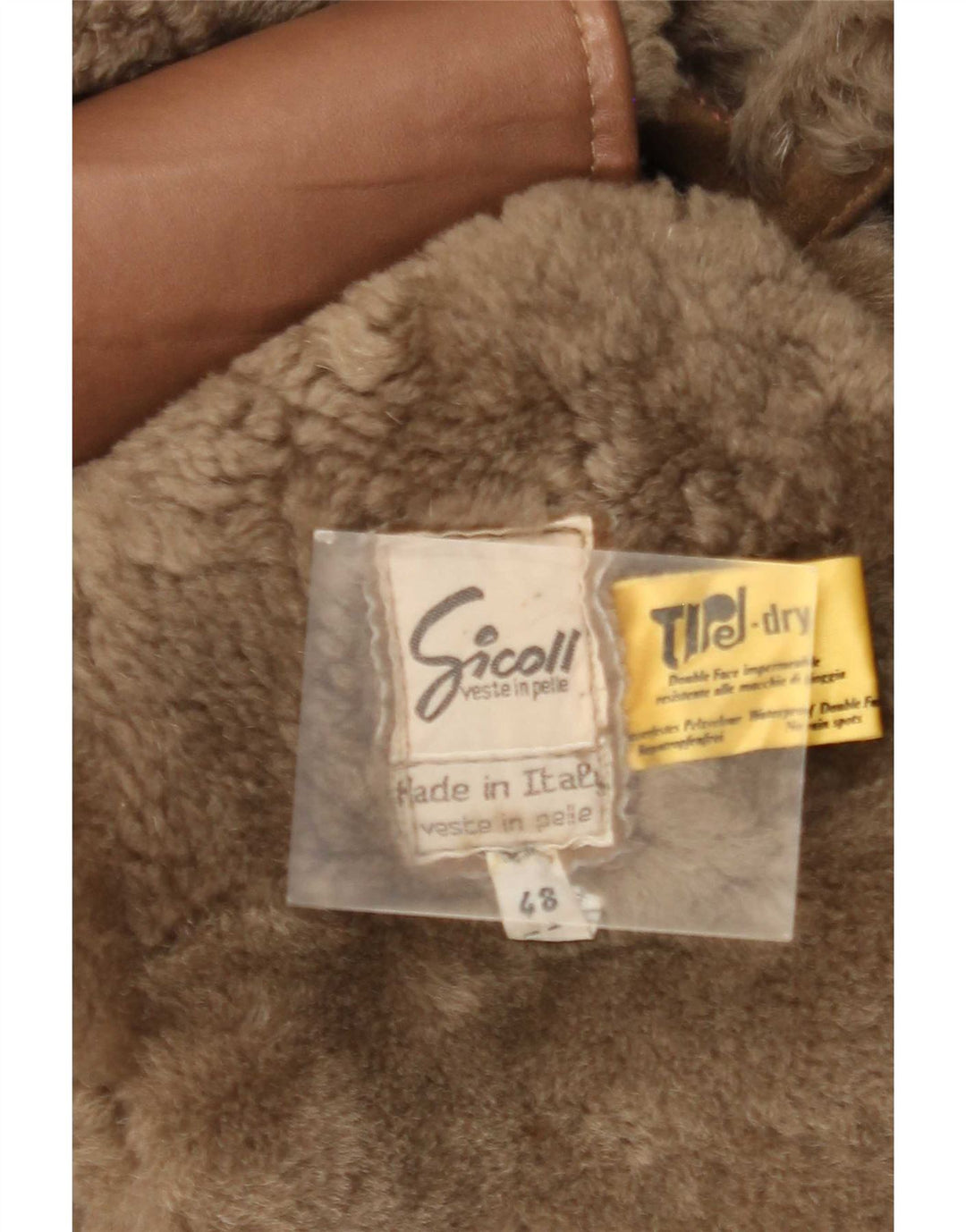 Pardesiu din shearling vintage pentru bărbați IT 48 din piele maro medie